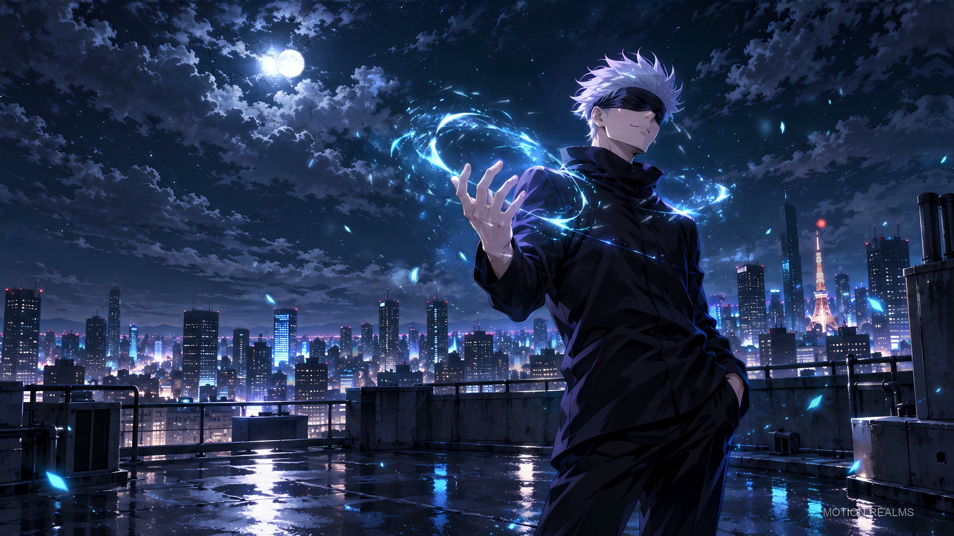 Gojo against a midnight skyline