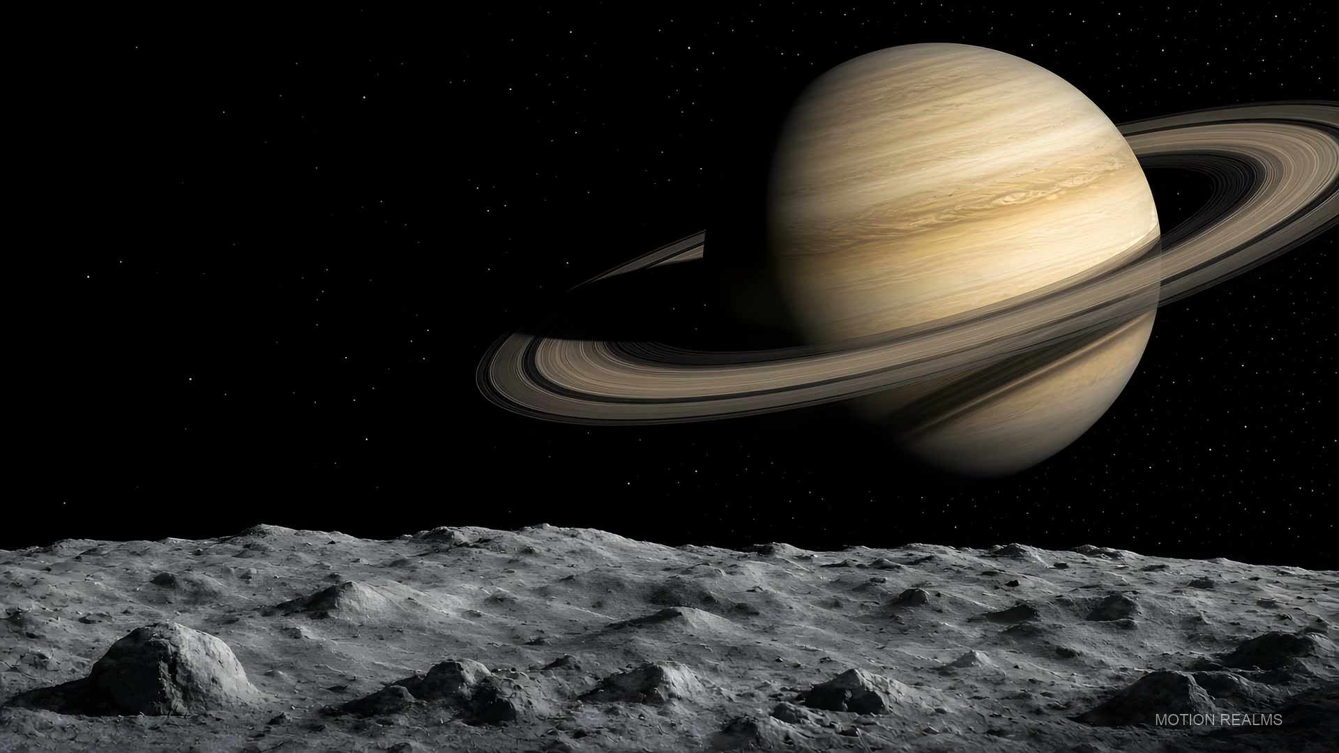 Saturn and its rings in deep space